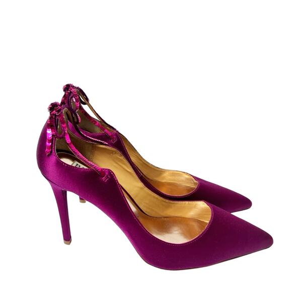 BADGLEY MISCHKA WOMEN'S JEWEL DRESS DARK PINK LEATHER PUMP POINTY HEELS SIZE 10 - Picture 2 of 9